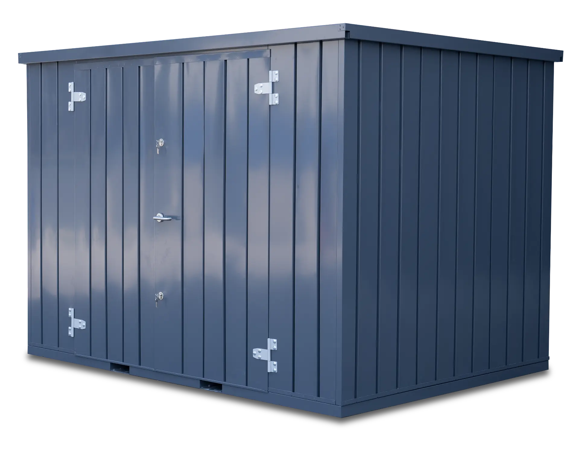 Charcoal Longbox flat pack storage container, closed, three-quarter view